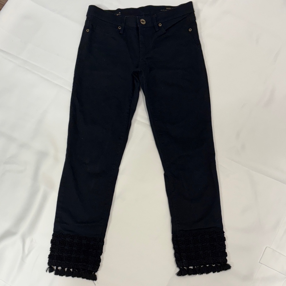 LILLY PULITZER SOUTH OCEAN SKINNY CROP BLACK WITH CROCHET TASSEL HEM